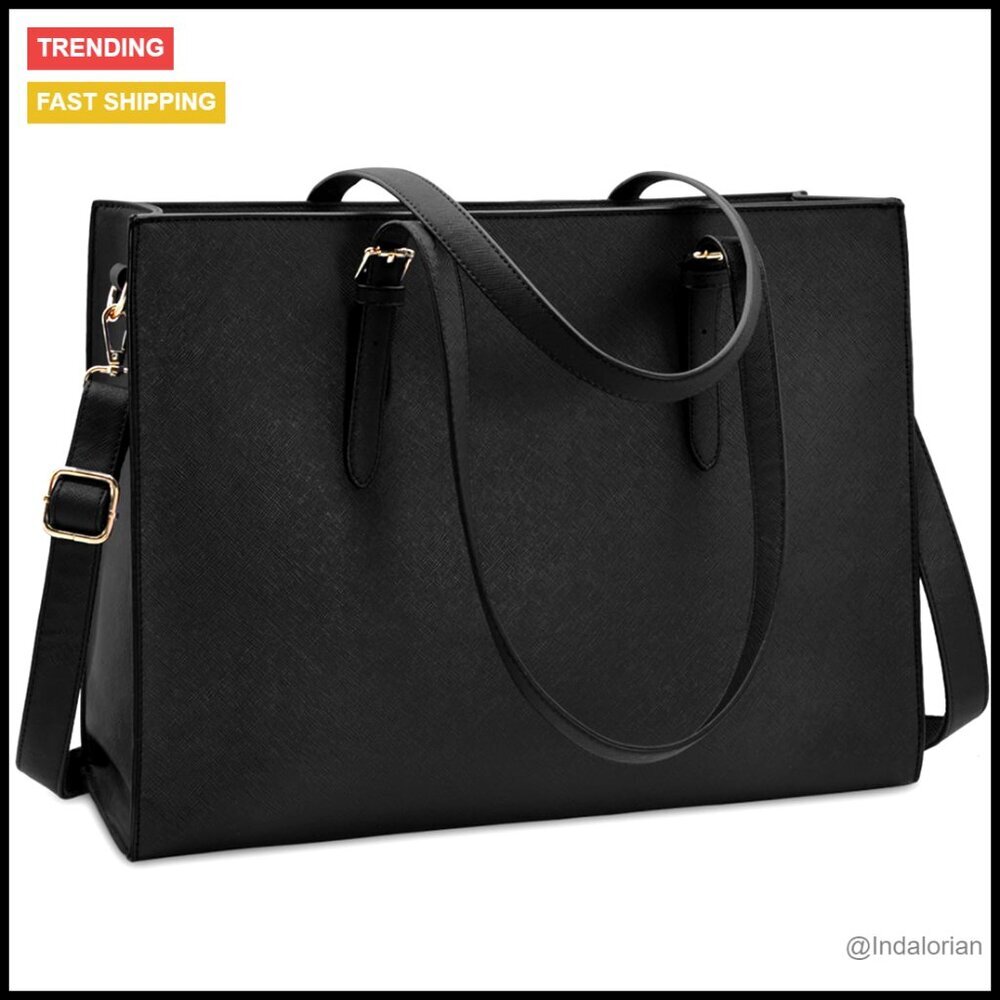 Leather Laptop Tote Bag Professional Office Work Lightweight Waterproof Large